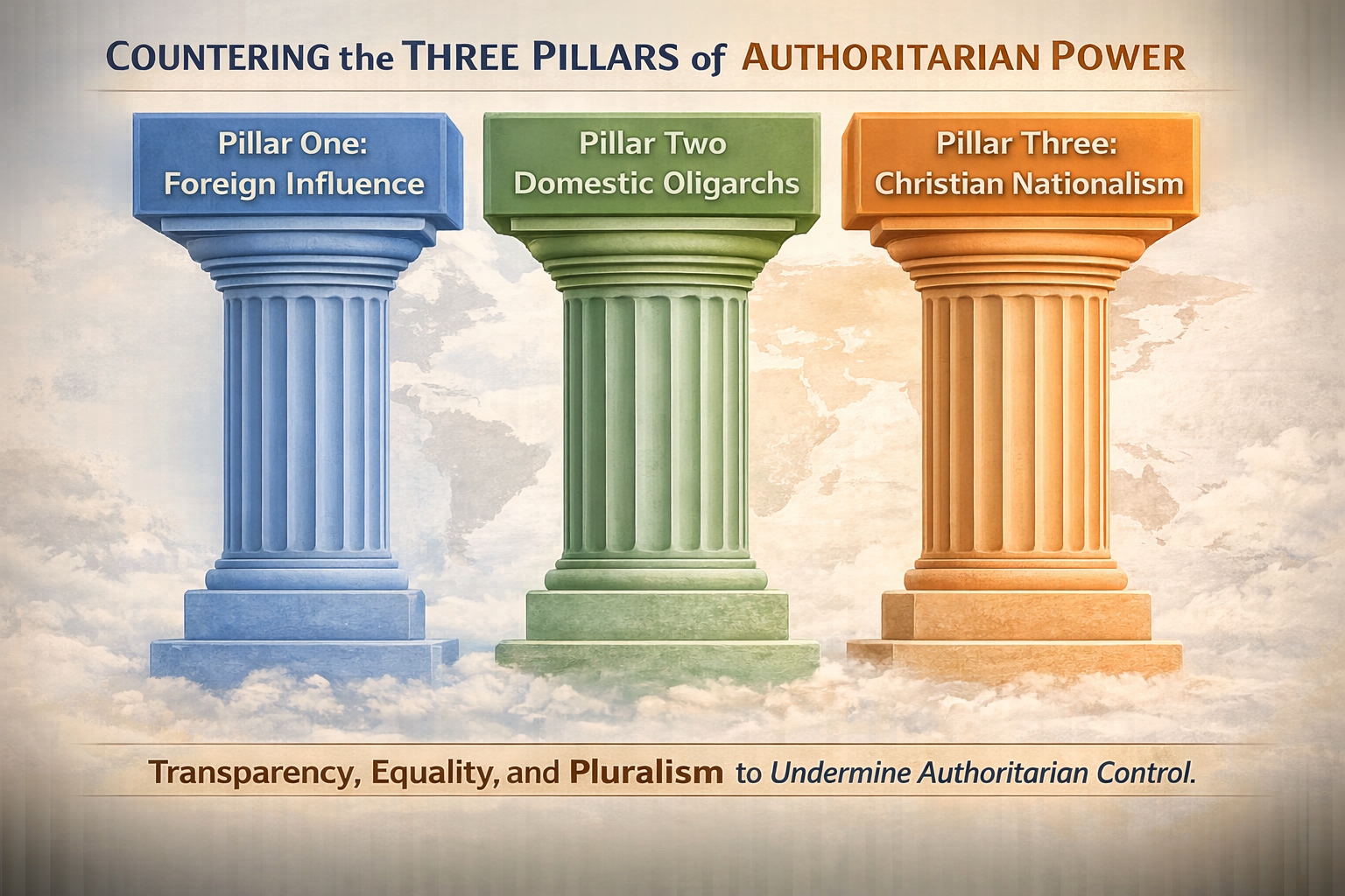 Countering the Three Pillars of Authoritarian Power: Foreign Authoritarian Influence, Domestic Oligarchs, Christian Nationalism